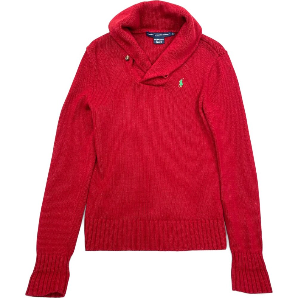 Polo Ralph Lauren Cowl Neck Button Shawl Collar Red Cotton Sweater Pony Men's S